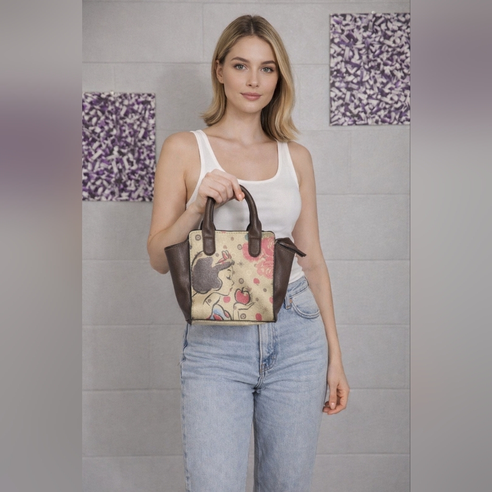 Brown and Cream Handbag with Graphic Design